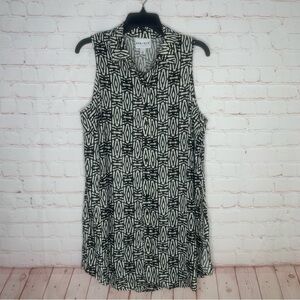 Ava & Viv Womens Black White Printed Sleeveless Button Down Tunic Top Size X 0X